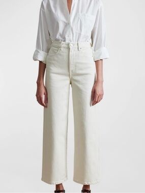 Apiece Apart High-Rise Wide-Leg Jeans — Cream